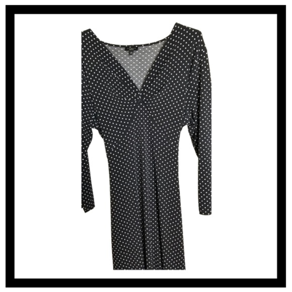 Talbot's Long Sleeve Black Polka Dot V Neck Dres - Picture 1 of 3